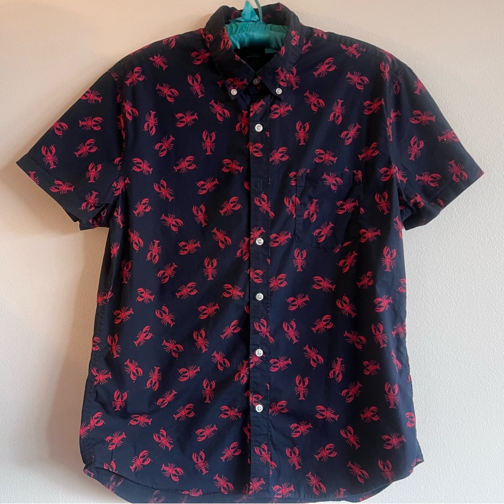 J. Crew Navy with Lobster Printed Button Down Shirt